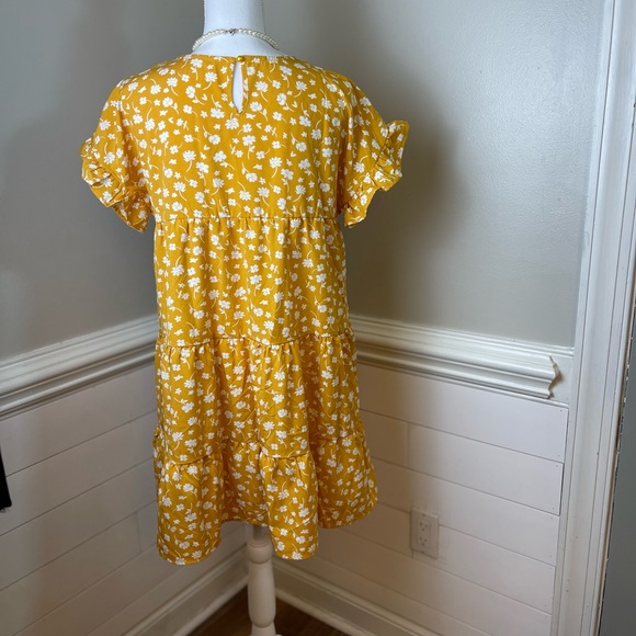Unknown White Floral Print Mustard Babydoll Dress L FREE SHIP - Picture 3 of 3